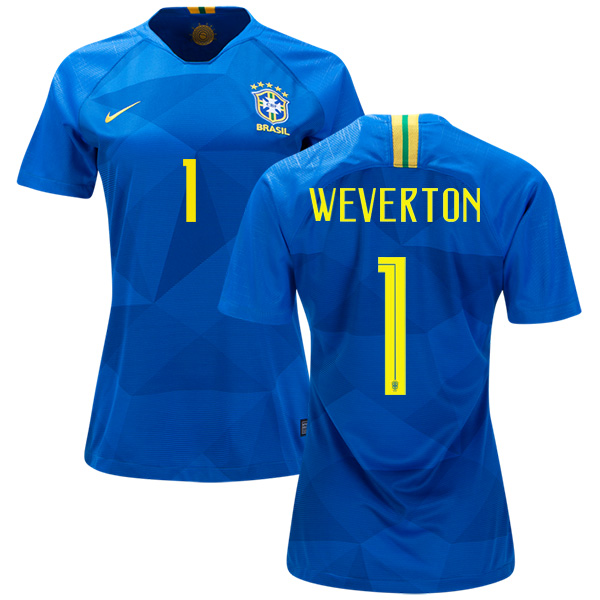 Women's Brazil #1 Weverton Away Soccer Country Jersey